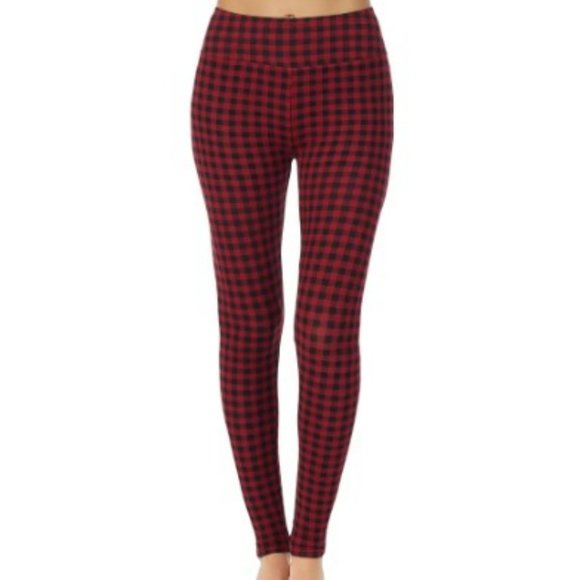Cuddl Duds Pants - MEDIUM Cuddl Duds Red Buffalo Softwear With Stretch High Waist Legging